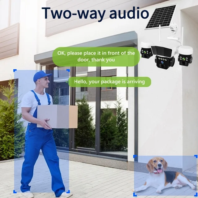 OKAM 12MP Solar Camera Three Lens Two-way Audio Outdoor IP66 Waterproof Built-in Battery Security CCTV HD 4G Network Camera 4k 5