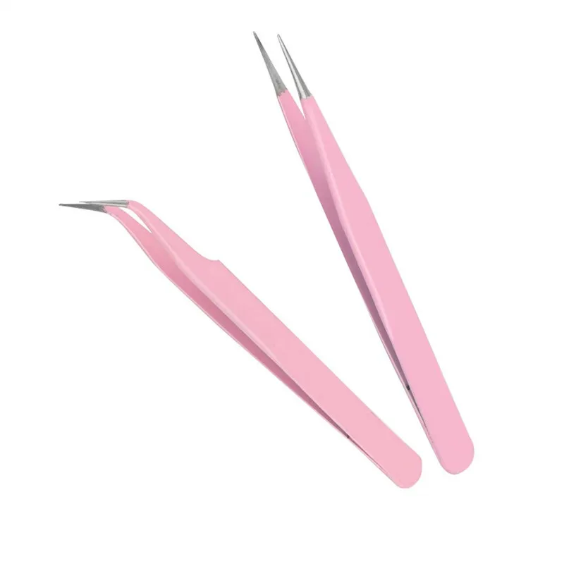 Eyelashes Tweezers 2 Pcs Stainless Steel superhard Tweezers High Precision Anti-static For Eyelash Extensions
