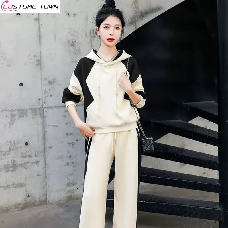 

Spring and Autumn Advanced Casual Wide Leg Pants Set for Women's 2023 New Fashion Age Reducing Sports Leisure Sweater Set