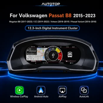 AUTOTOP Pantalla LCD de 12.3" para el Panel de Instrumentos Virtual de Volkswagen VW Passat B8 Magotan B8 CC Arteon Passat Variant 2015-2023, Actualización del Velocímetro Digital, CarPlay Inalámbrico, Android Auto, AirPlay, AutoLink, Mapas GPS en Línea, Música, Teléfono, OEM 1
