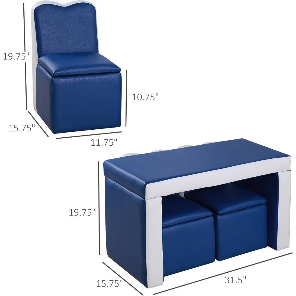 Kids Sofa Set 2-in-1 Multi-Functional Toddler Table Chair Set 2 Seat Couch Storage Box Soft Sturdy ，15.75"D x 31.5"W x 19.75"H 3