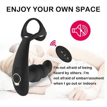 Thrusting Prostate Massager Anal Vibrator Male Masturbator Buttplug Delay Ejaculation Lock Double Rings Erotic Anal Toys for Men 5