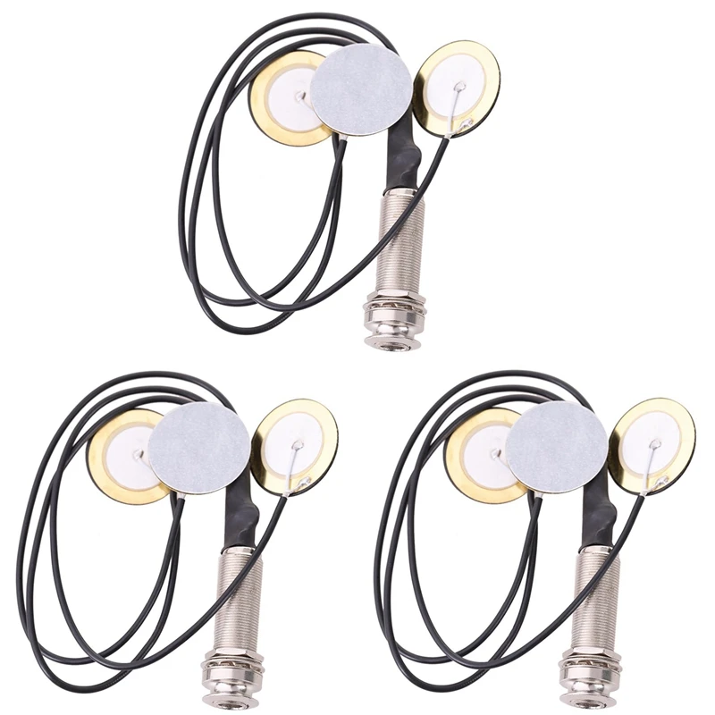 3x Piezo Contact Microphone 3 Transducer Pickups With End Pin Jack For