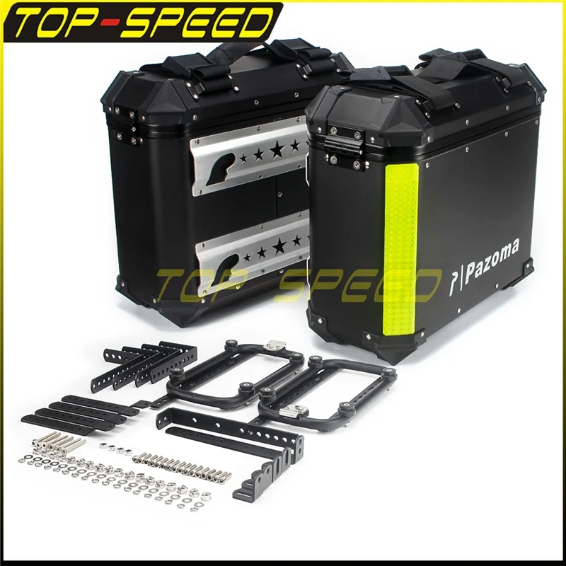 thumbnail image 1 of Cajas laterales de aluminio negro de 36 l, 2 unidades, para motocicletas, maletas laterales desmontables, maletas de carga con kit de montaje de liberación rápida, 1 of 5