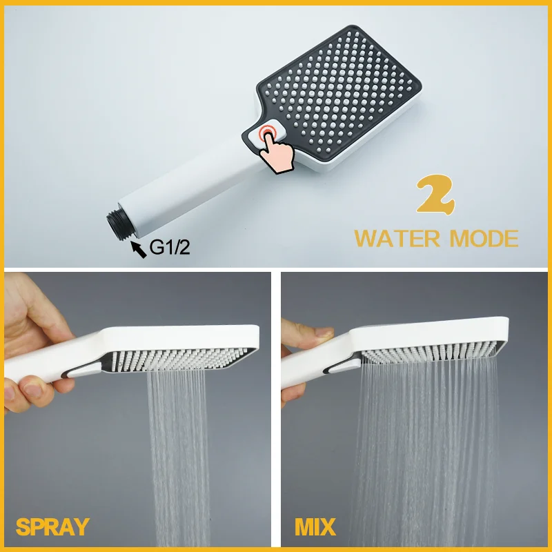 White Shower Rod Wall Mounted Shower Rod Adjustable Slide Set 2 Function Minimalist Style shower set
