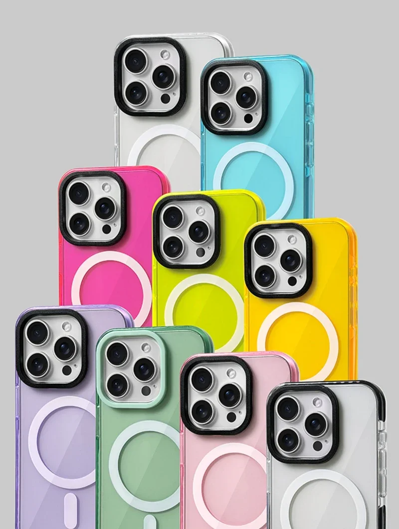 Vibrant Neon Transparent MagSafe Compatible Phone Case with Soft Silicone Bumper