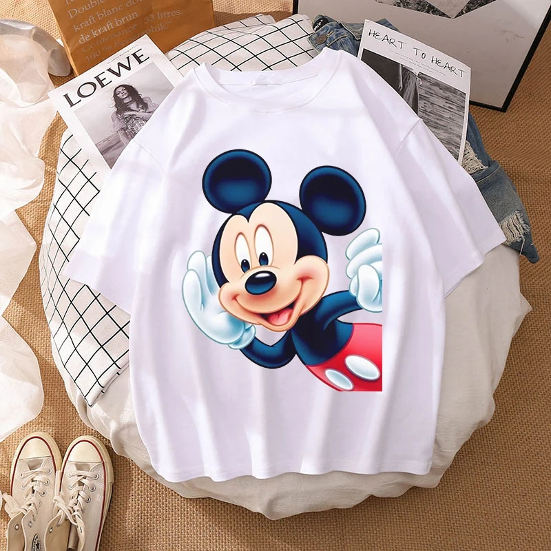 Woman Summer New 2022 Hot Cartoon Disney Mickey And Friends Minnie Mouse Leopard Bow Portrait T-Shirt Short Sleeve Teen Tops chrome hearts t shirt