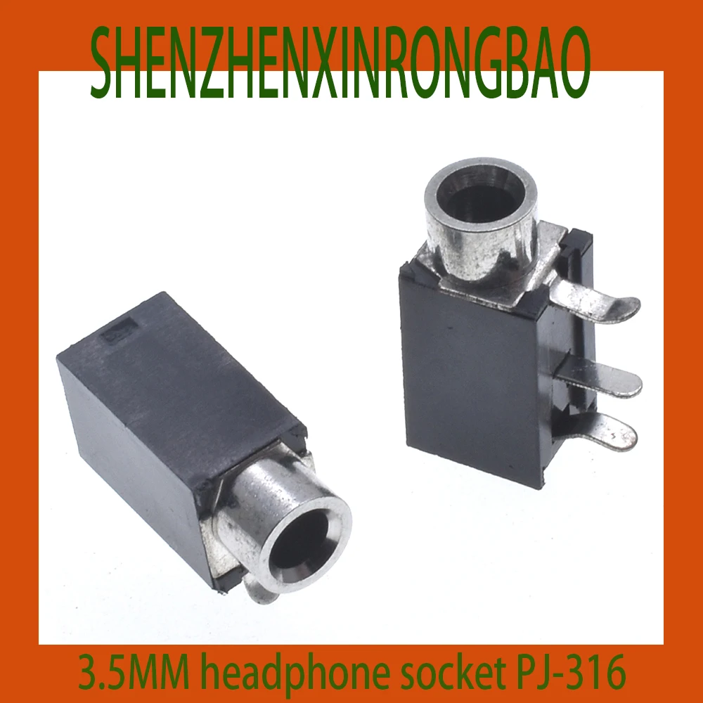 10 pcs/LOT PJ316 Audio Mother Base 3.5MM Earphone Socket PJ-316 Audio Socket Optical Hole Metal Head 3-Pin Direct Insert Pin