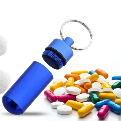 90 Stück Mini-Pillendose, Schlüsselanhänger, wasserdicht, Aluminium, Geocaching-Behälter, Rohr für Outdoor, Camping, Reisen – Detail 7