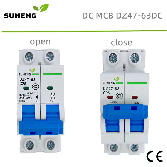 DC Miniature Circuit Breaker 2 Pole 250V 16A 32A 50A 63 Amp