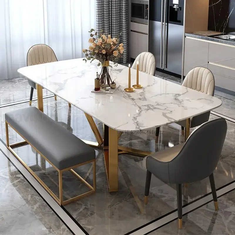 

Light Luxury Marble Table Dining Rectangular Coffee Minimalist Rock Slab Small Balcony Simple Mesa De Jantar Home Furniture