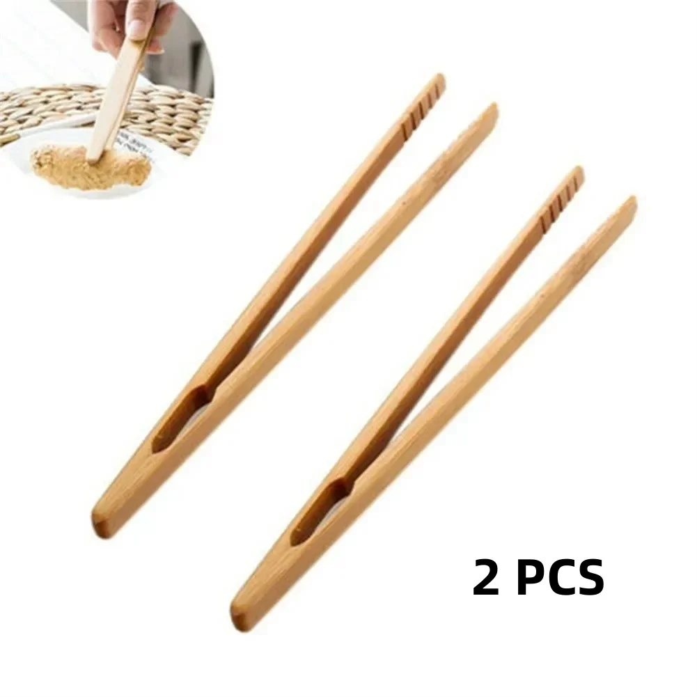 Premium Wooden Bamboo Kitchen Tongs - Salad, Toast, and Tea Utensil Set (2 Pieces)