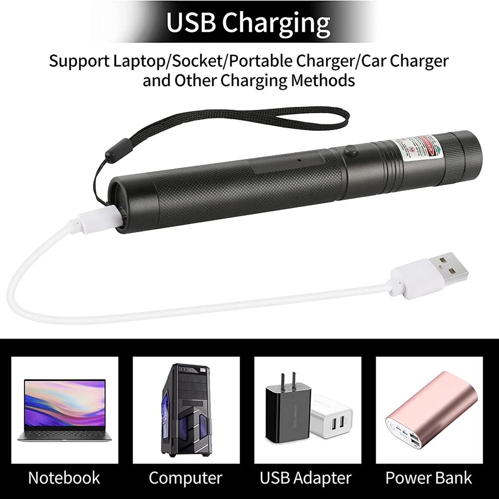 USB laser rechargeable, green with USB charging