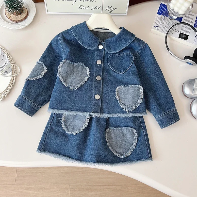 Girls Denim Skirt Suit Autumn Coat Outfit
