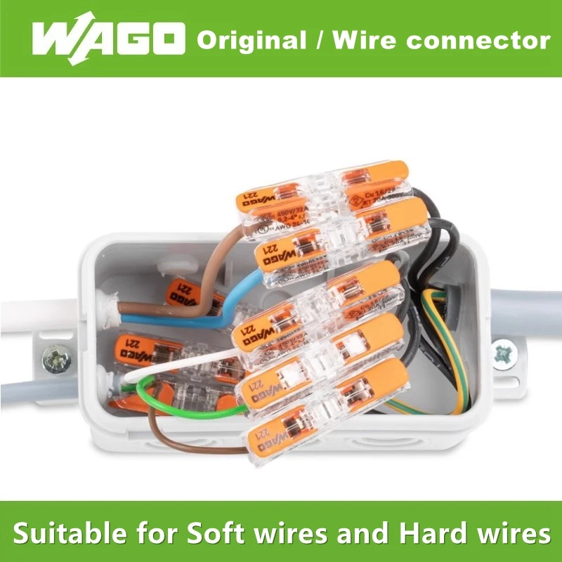 Wire Connectors 10pcs Original WAGO 221-2411 221-2401 450V 32A One in one out Quick wiring
