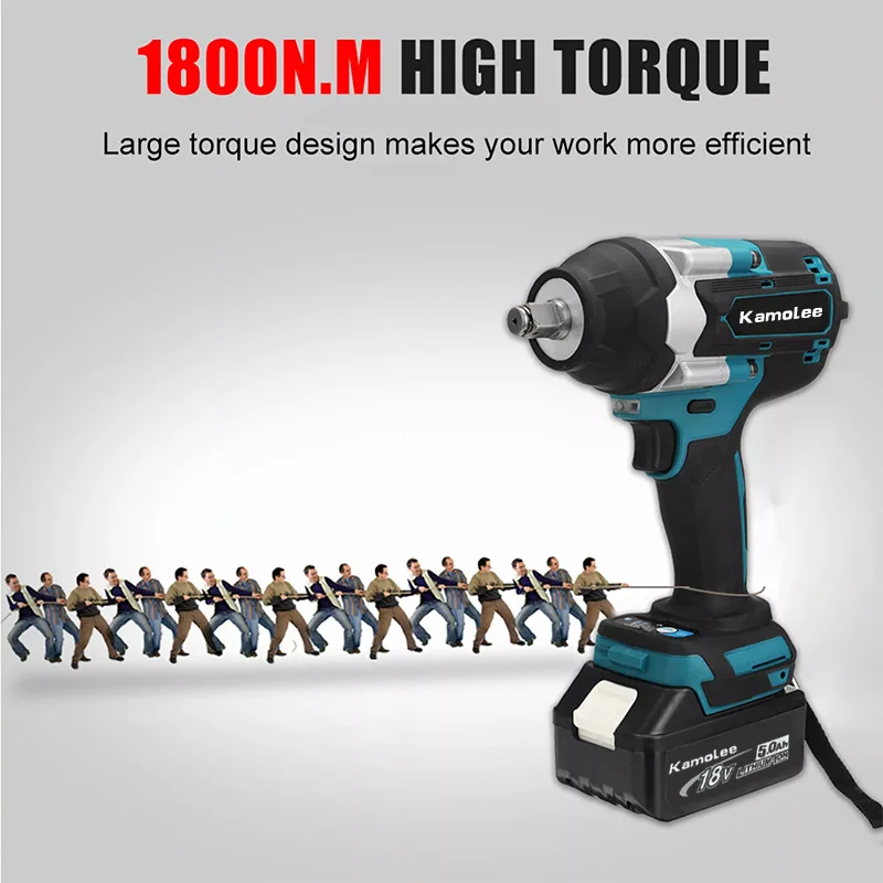 [Strongest Wrench] Kamolee Tool DTW700 1800N.m High Torque Electric Impact Wrench 1/2 Inch Compatible With Makita Battery