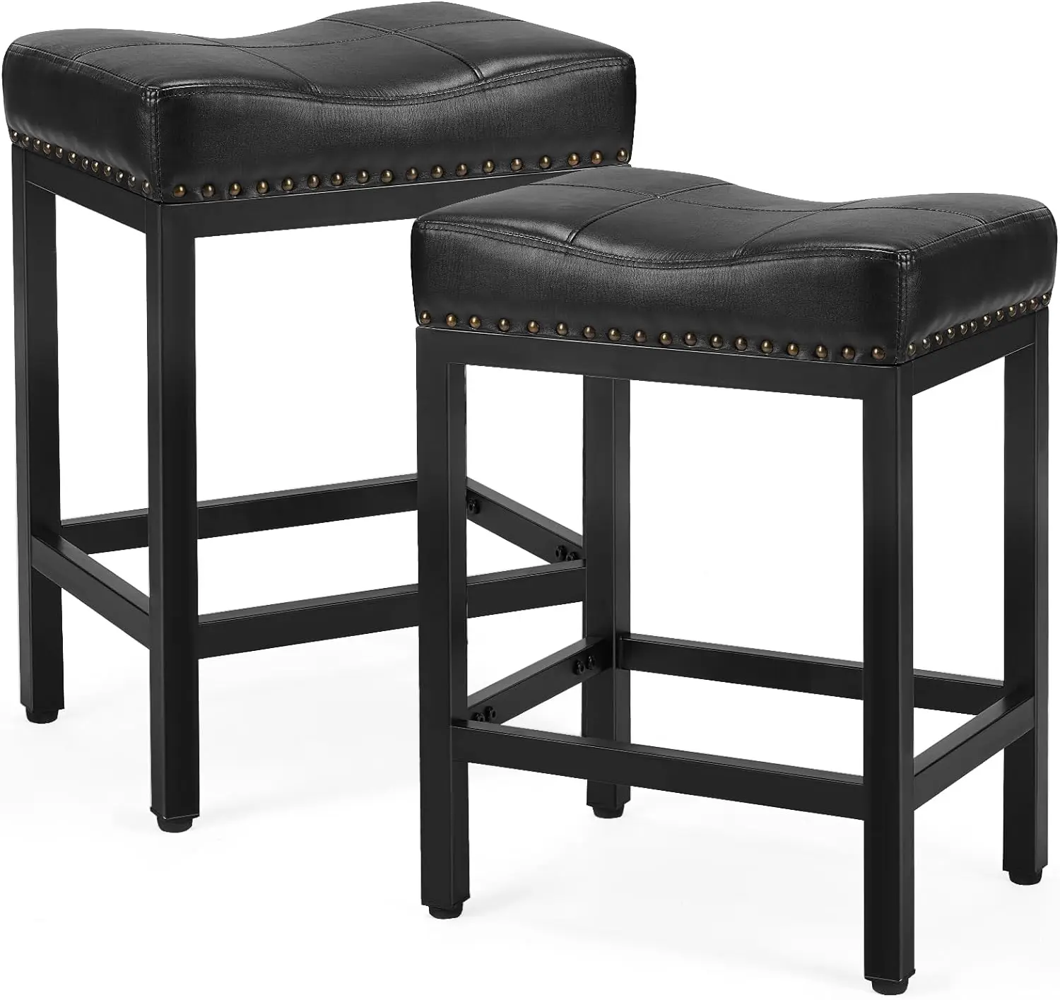

Sweetcrispy Bar Stools Set of 2， 24 inch Counter Height Bar Stools, Upholstered Modern Kitchen Barstools with Metal Base,