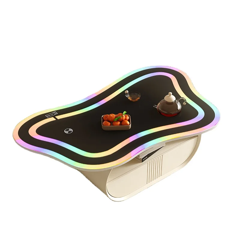 

Fashion Living Room Smart Touch Lighting Table Butterfly-Shaped Home Furniture Wooden Drawer Tea Table