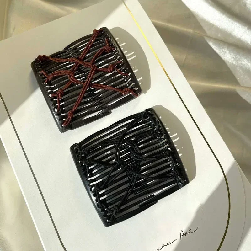 Vintage Black Elastic Hair Comb Clip for Women - Creative Korean Styling Headwear