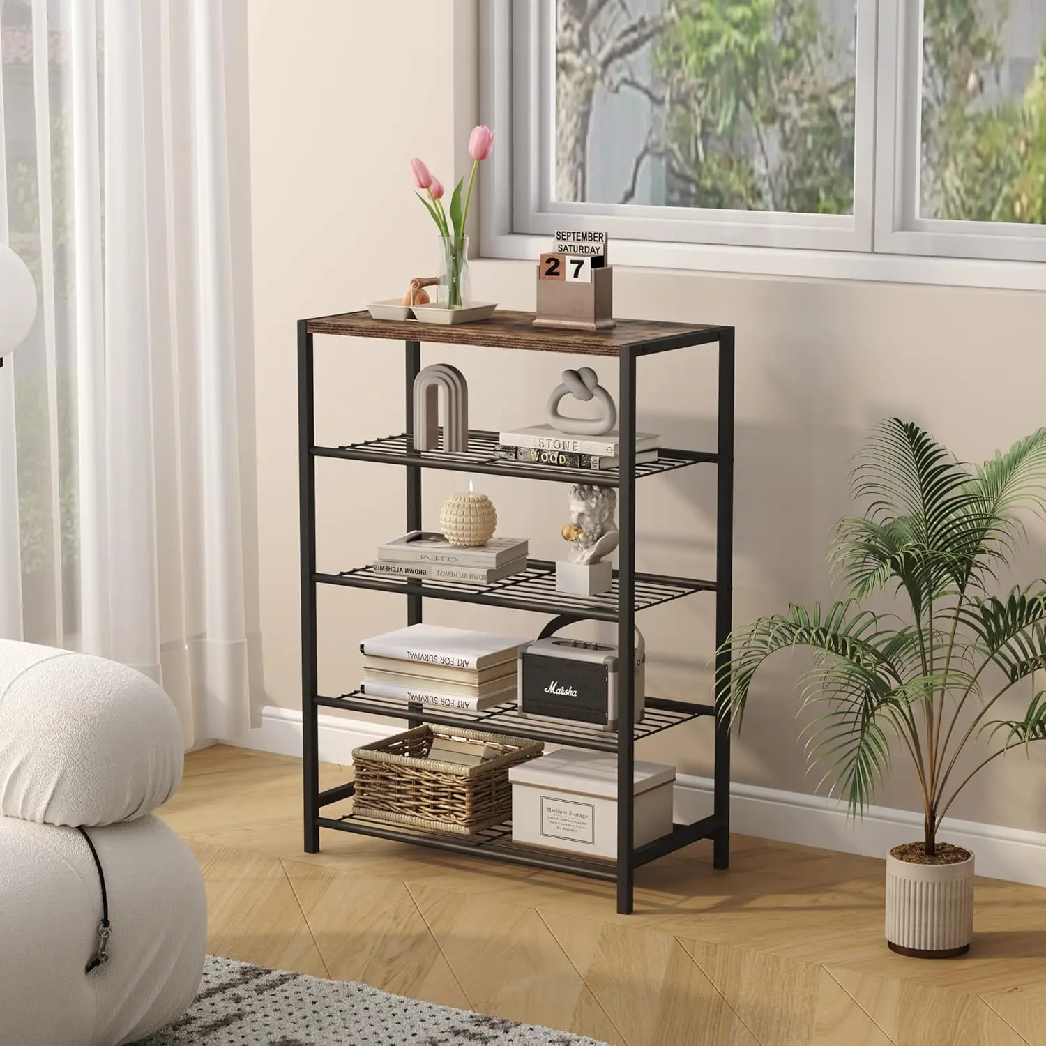 5-Tier Shoe Rack, Shoe Storage Shelf with MDF Top Board, Shoe Rack Organizer, Each Tier Fits 3 Pairs