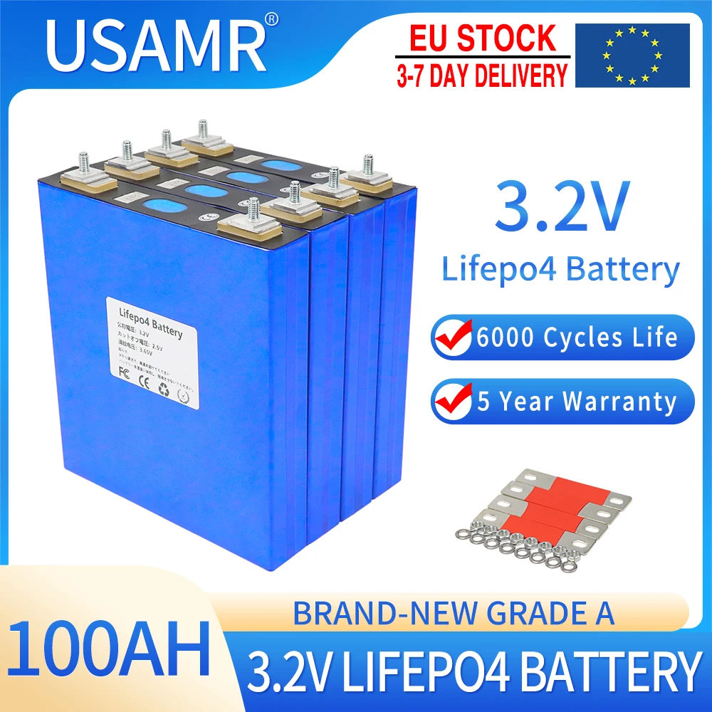 

3.2V 100Ah Lifepo4 Battery Pack DIY 12V 24V 36V 48V 100AH Grade A Rechargeable Cells For Boat Golf Cart RV Solar Storage System