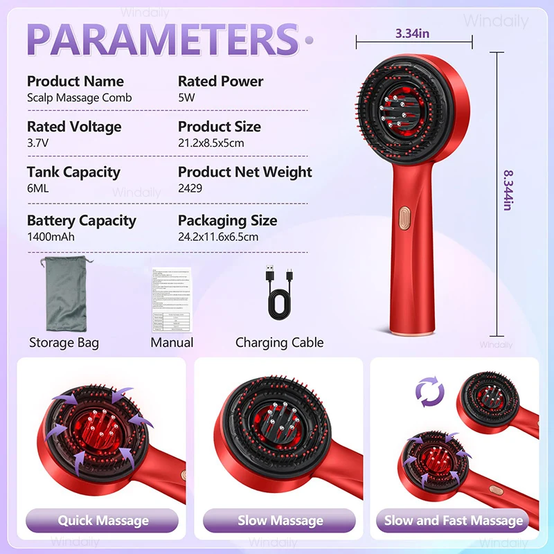 3 in 1 Red Light Therapy Head Massage Comb Hair Oil Applicator  Waterproof Hair Growth Vibration Electric Scalp Massager Brush
