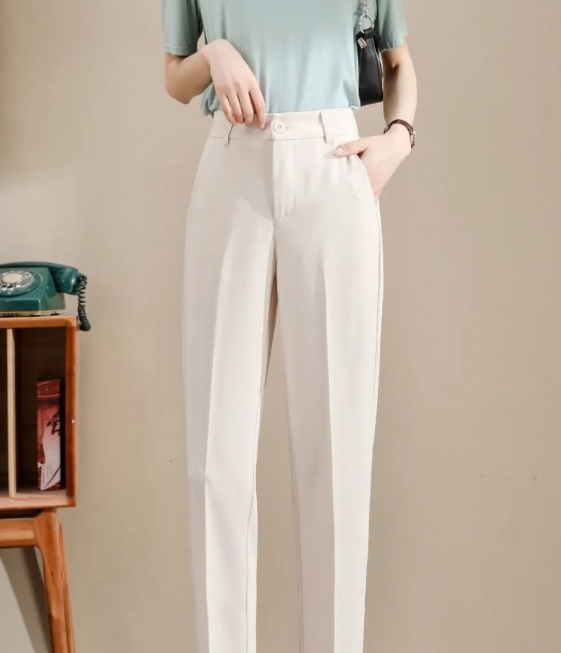 

Clothing Work Womens Pants Tailoring Trousers Woman Pencil Office with Pockets Solid Harem Elastic Cotton High Quality Slacks G