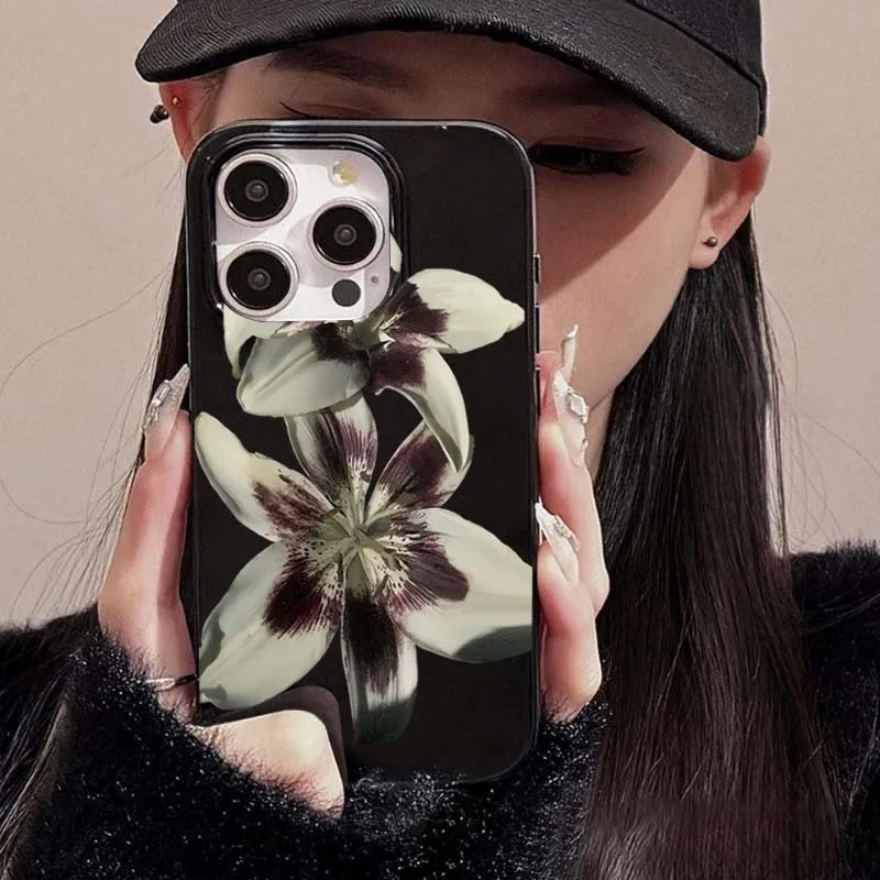 Lily Orchid Flower Print Phone Case - Shockproof Cover for iPhone 11-17 Series