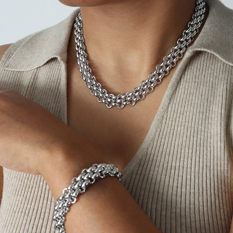Buckle Stainless Steel Necklaces Bracelet For Women Men Personalized Hip Hop Rock Thick Chain Jewelry jewelry sets set