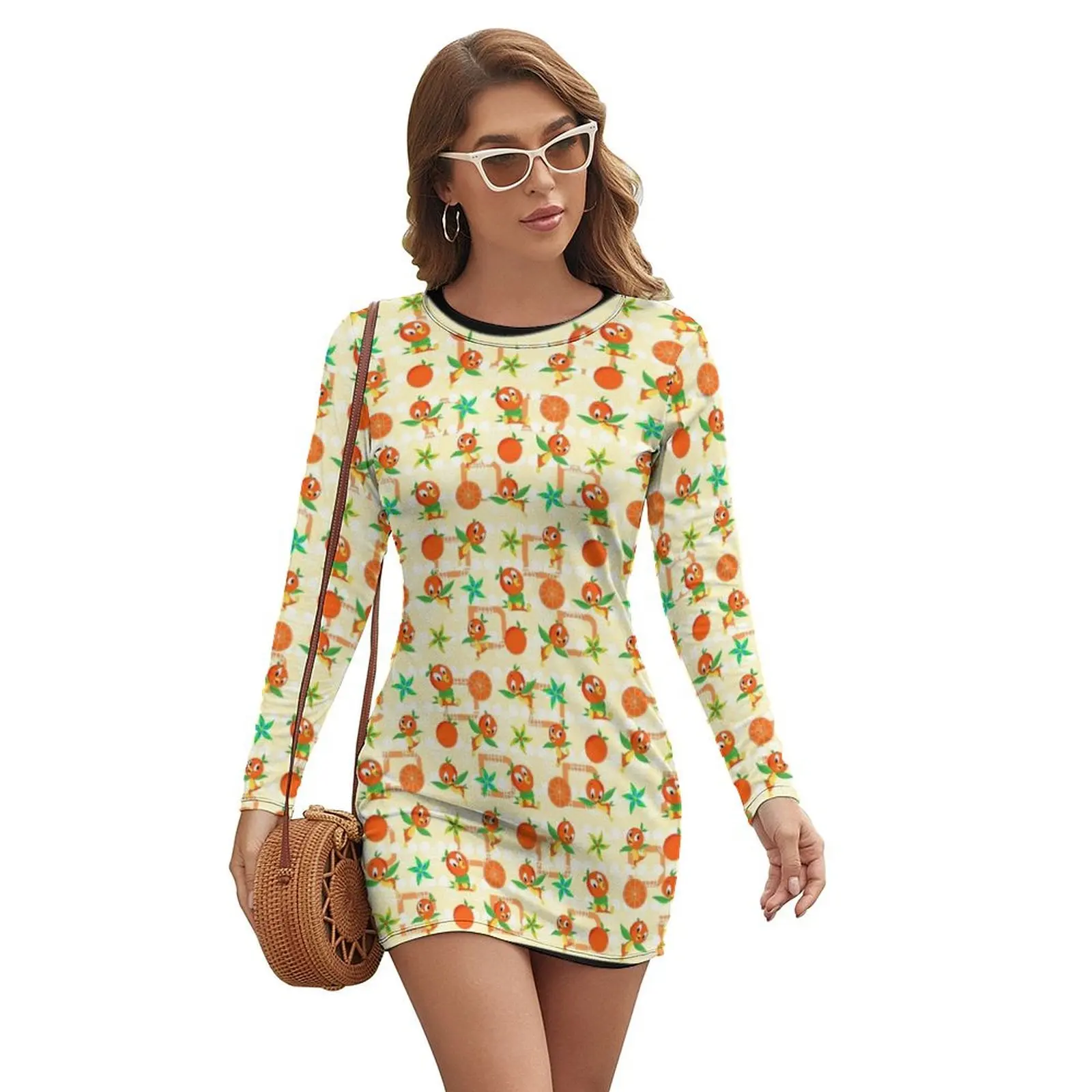 

Orange Bird Long-sleeved Dress women's elegant loose dresses Women's dresses