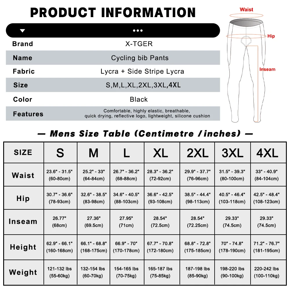 X-TIGER Cycling Bibs Pants Bike Tights Triathlon 5D Gel Padded Pro Lycra Bicycle Pants Breathable Men Mountain Biking cycling pants cycling bib pants