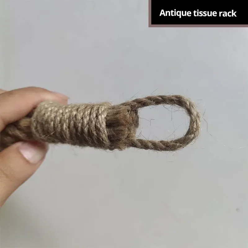 Hemp Rope Tissue Holder Hole Free Wall Hanging Cotton String Hemp Rope Tissue Holder Solid Wood Combination Roll Paper
