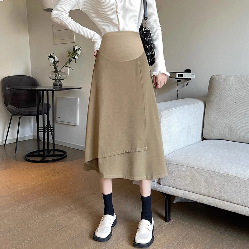 Spring Maternity Irregular Skirts Split High Low Fashion Pregnant Woman Belly Skirt Mid-calf Pregnancy Empired Skirt