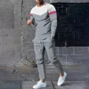 2024 Striped Print Men's 2-Piece Set Casual O-Neck Long Sleeve T-Shirt Drawstring Waist Pants Sweatsuit Men's Tracksuit Outfits 3