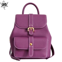2022 Nobility Vintage Purple Women Backpack High Quality Natural Cowhide Leather Female Rucksack Knapsack Leisure Shoulder Bag 1