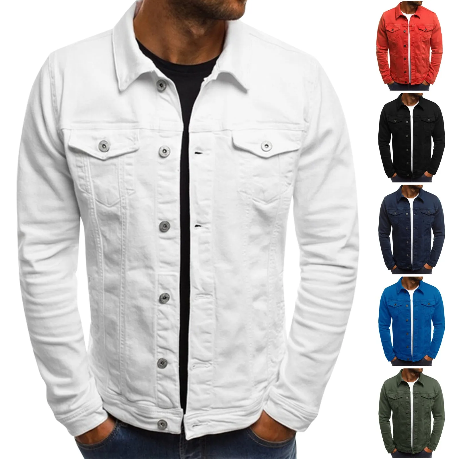 

Fashion Mens Denim Jacket 2023 New Casual Solid Color Lapel Collar Jacket Cardigan Button Cargo Cotton Outwear Male Clothing 후드티