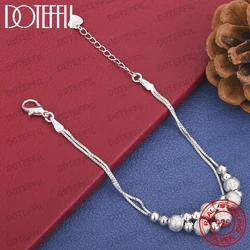 Elegant 925 Sterling Silver Polished Matte Beaded Bracelet for Women - Fashionable Wedding and Party Jewelry Gift (Silver)