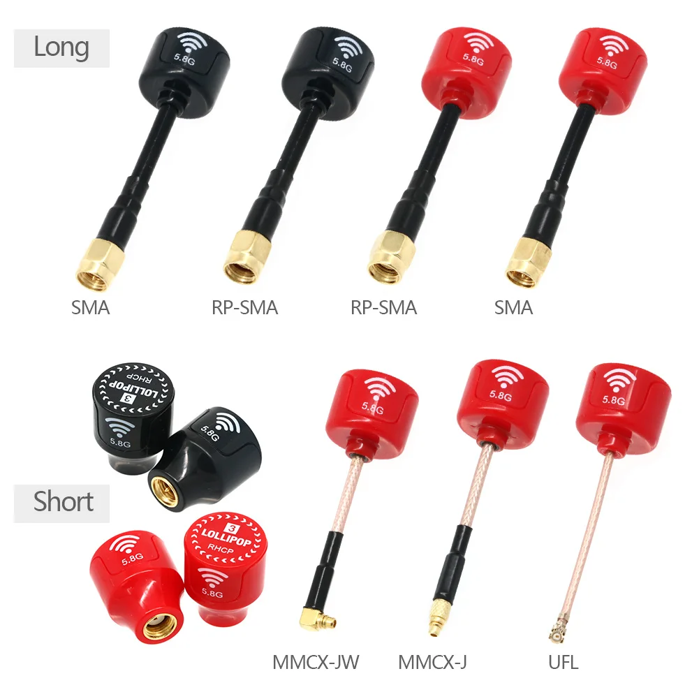 Antenne FPV 2.4G/5.8G SMA/RPSMA Courte/Longue pour Drone