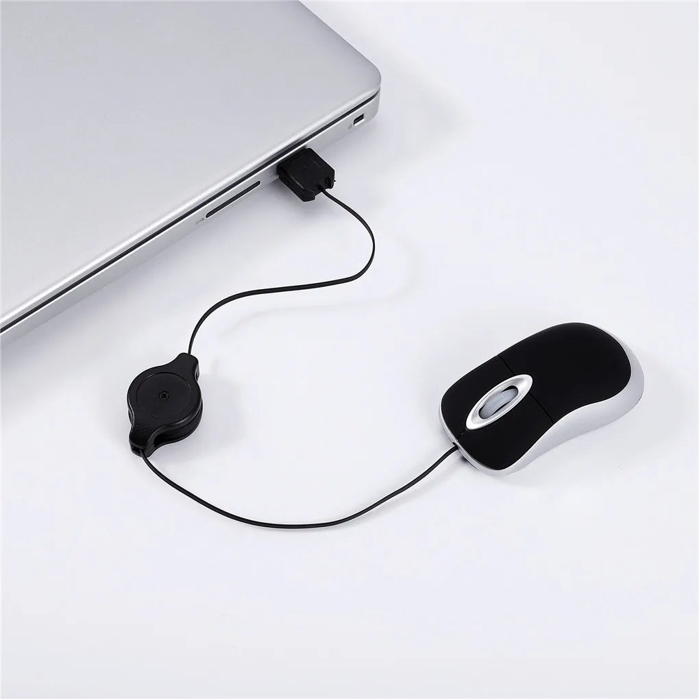 Portable 2.4G Mini Wired Mouse Retractable USB Cable Ergonomic Office Computer PC Laptop Gaming Mice