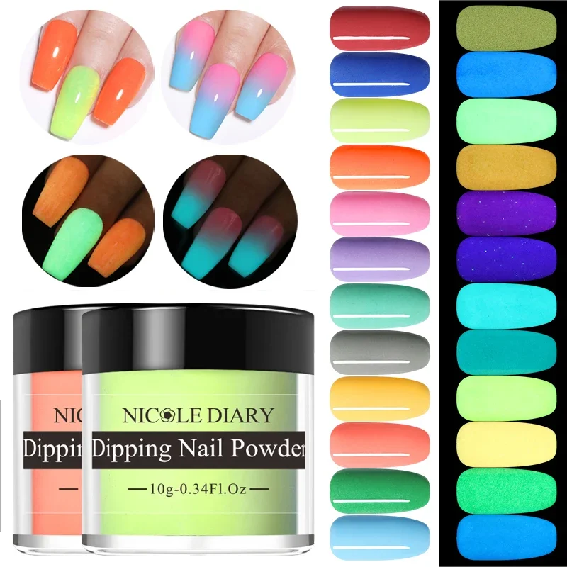 Ultrafine Luminous Dip Nail Powder Set Phosphor Dipping Glitter Glow in Dark Shining Fluorescent Natural Dry Chrome