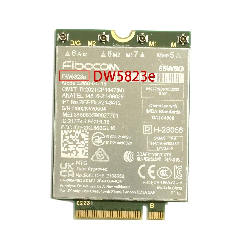Used LTE cat 16 L860-GL-16 DW5823e e-SIM 4G modem 1Gbps M.2 NGFF WWAN card LTE network DW5823 L860 eSIM Module 5440 5540 7440