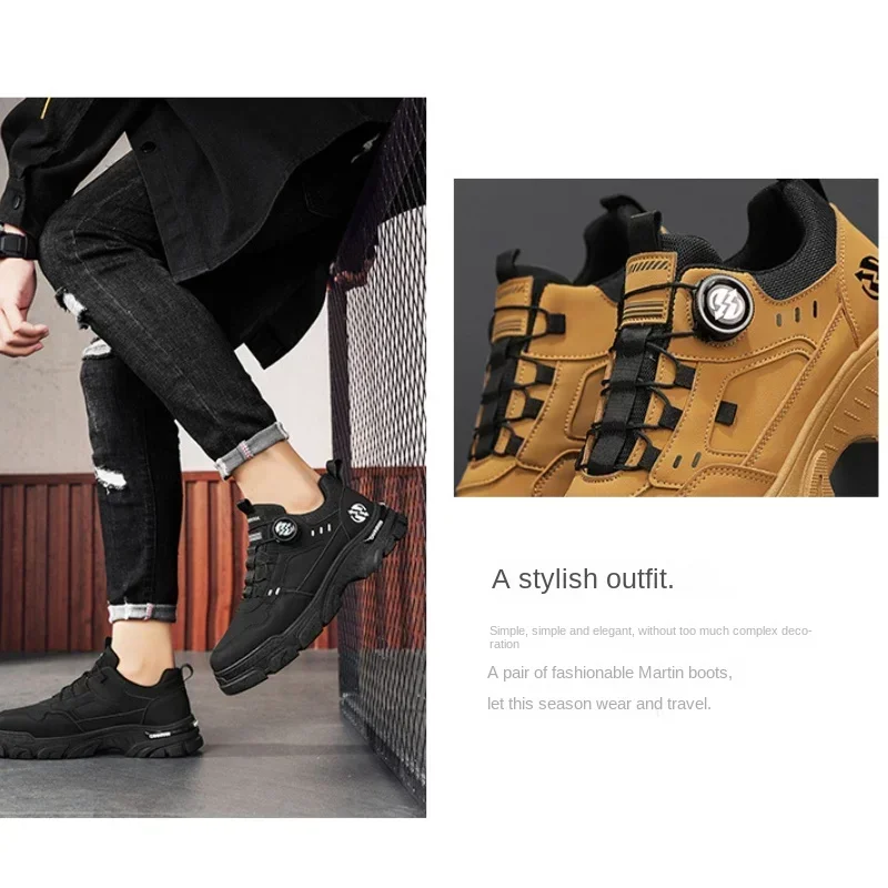 Low-top Mens Casual Shoes Quality Men Boots Rotating Button Men Leather Casual Shoes Trend Work Footwear 2024 New Erkek Ayakkabı 6