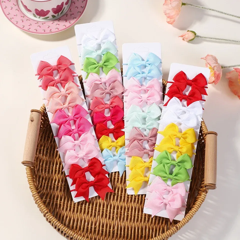 10Pcs Bows Elastic Hair rubber band Hair Ties Ribbon Pigtail Grosgrain Hair accessories girl Baby Gift bands for children