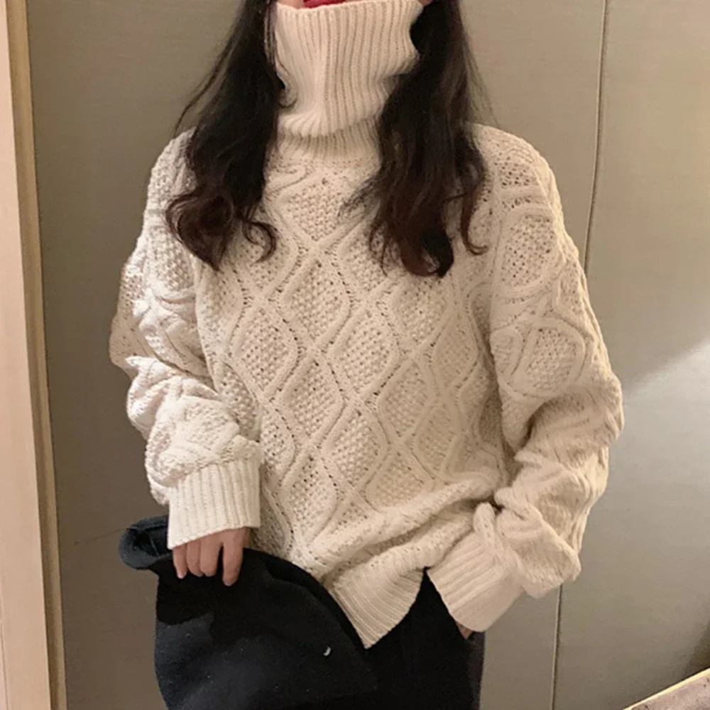 

2024 Women Knits Sweater Fashion Long Sleeve Round Neck Solid High Collar Pullover Casual Elegant Autumn Winter Women Tops Trend