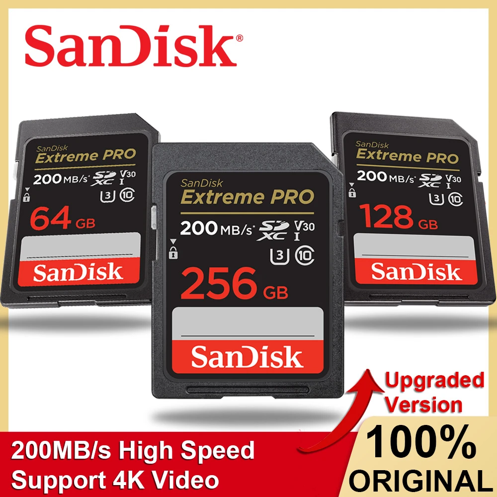 Sandisk Extreme Pro Sd kaart 512G 256G 128G 64G 32G U3 4K Lees Up tot 200 Mb/s C10 V30 UHS I Sdhc/Sdxc Geheugenkaarten Voor Camera| - AliExpress