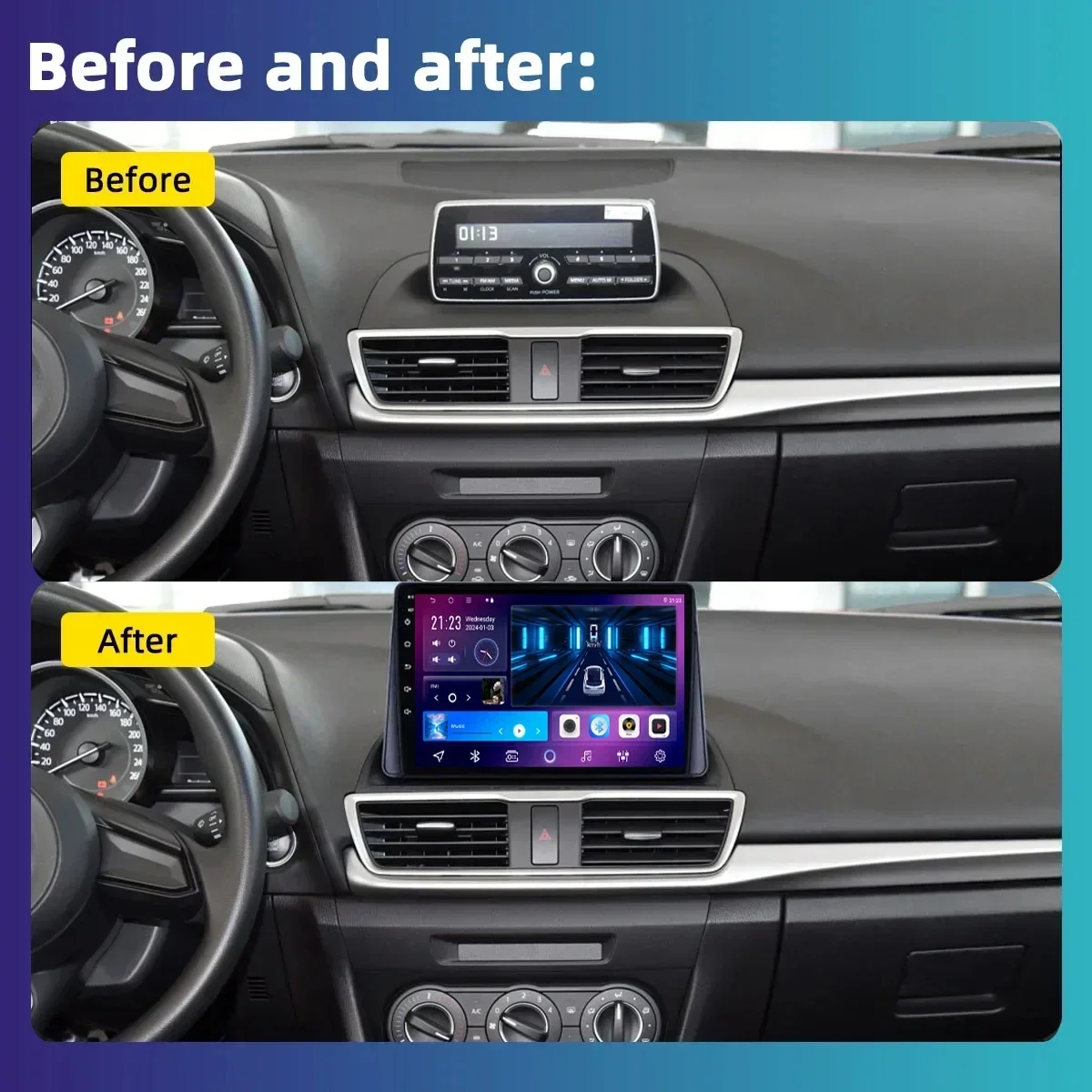Android16 QLED 2000*1200P para Mazda 3 Axela BM 2013-2017, Reproductor Multimedia con Navegación GPS, CarPlay Inalámbrico, WiFi, Sistemas para Automóviles 2
