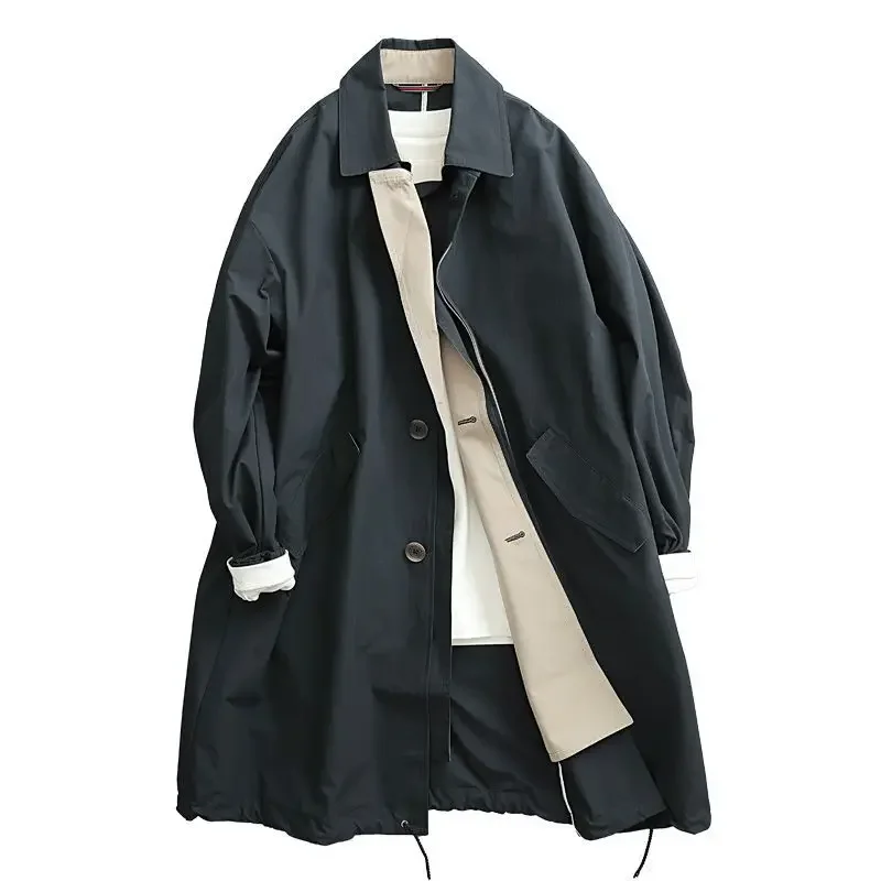Mid Length Windbreaker Men's Early Autumn Japanese Double Layered Collar Thin Cotton Waterproof Coating Single Breasted Jacket waterproof windbreaker jacket casual men jacket