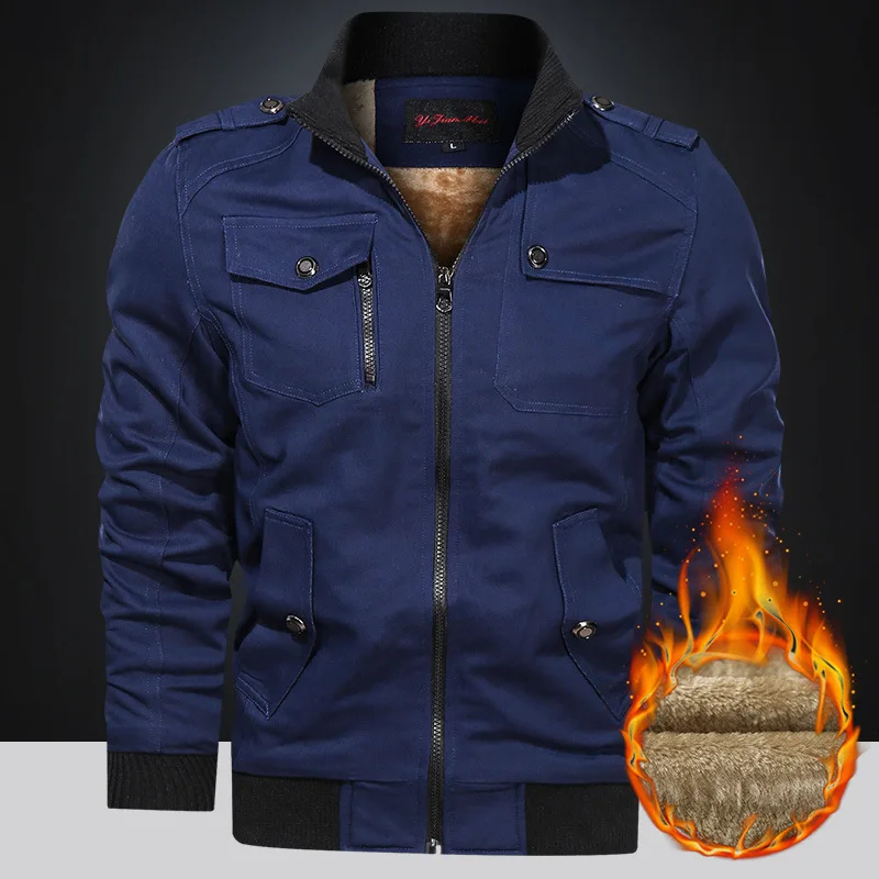 Winterjacke Herren Wollfutter Dicke warme Windjacke Militärjacke Stehkragen Mantel mit mehreren Taschen Herren Neu in Oberbekleidung M-4XL_voghion.com