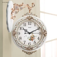 Inches Luxury European Silent Wall Clock Retro Living Room Double Sided Reversible Wall Clock in White Vintage Flower Home Decor 2