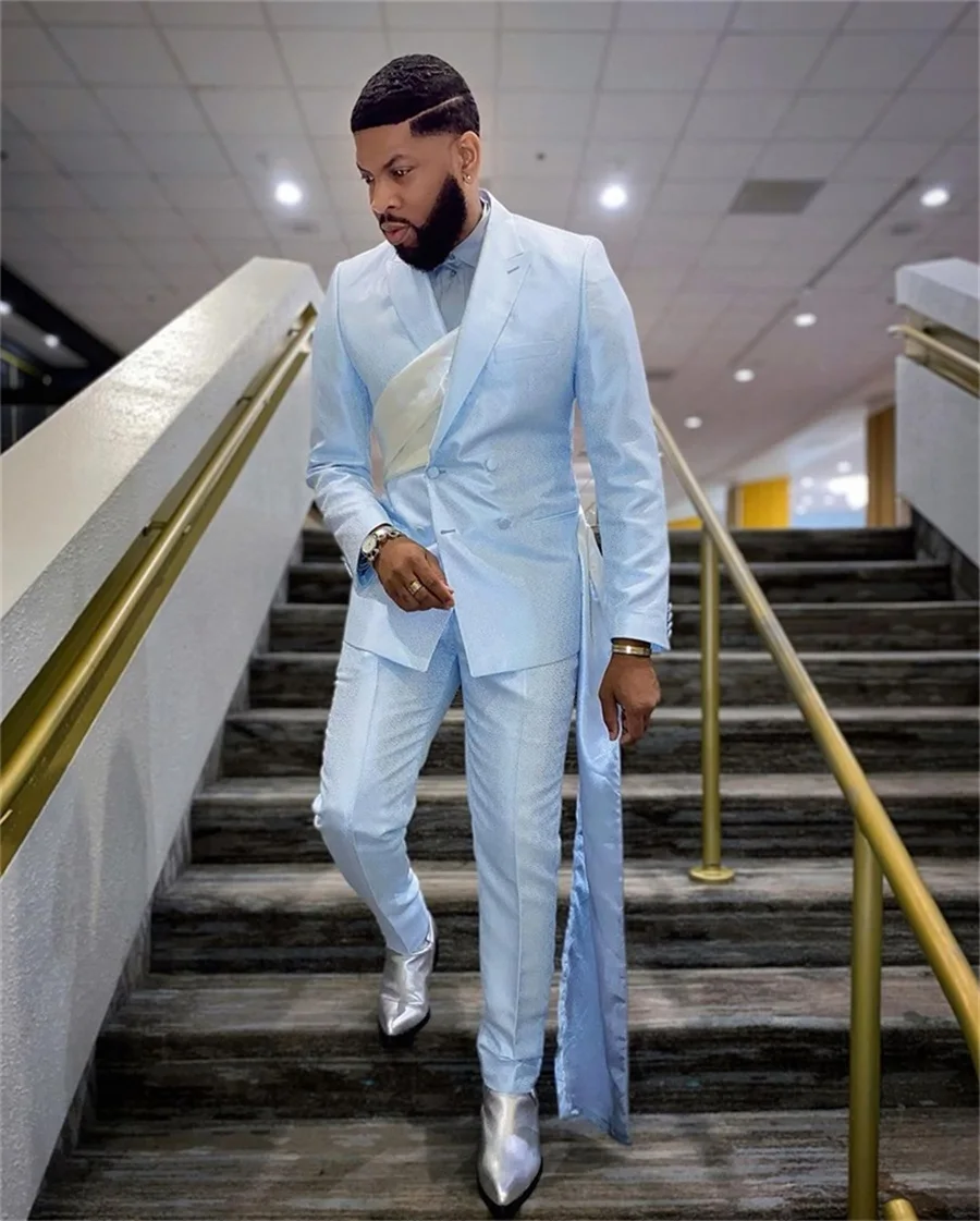 Designer Men Suits For Wedding Tuxedo Silk Satin 2 Pieces (Blazer+Pants) Double Breasted Formal Prom Evening Made